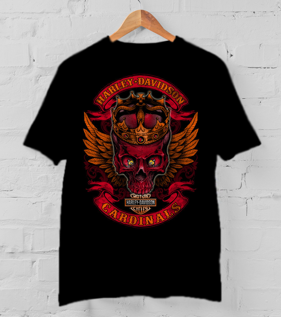 King Harley Davidson Cardinals Skull Wings Logo 288 Louisville T-Shirt