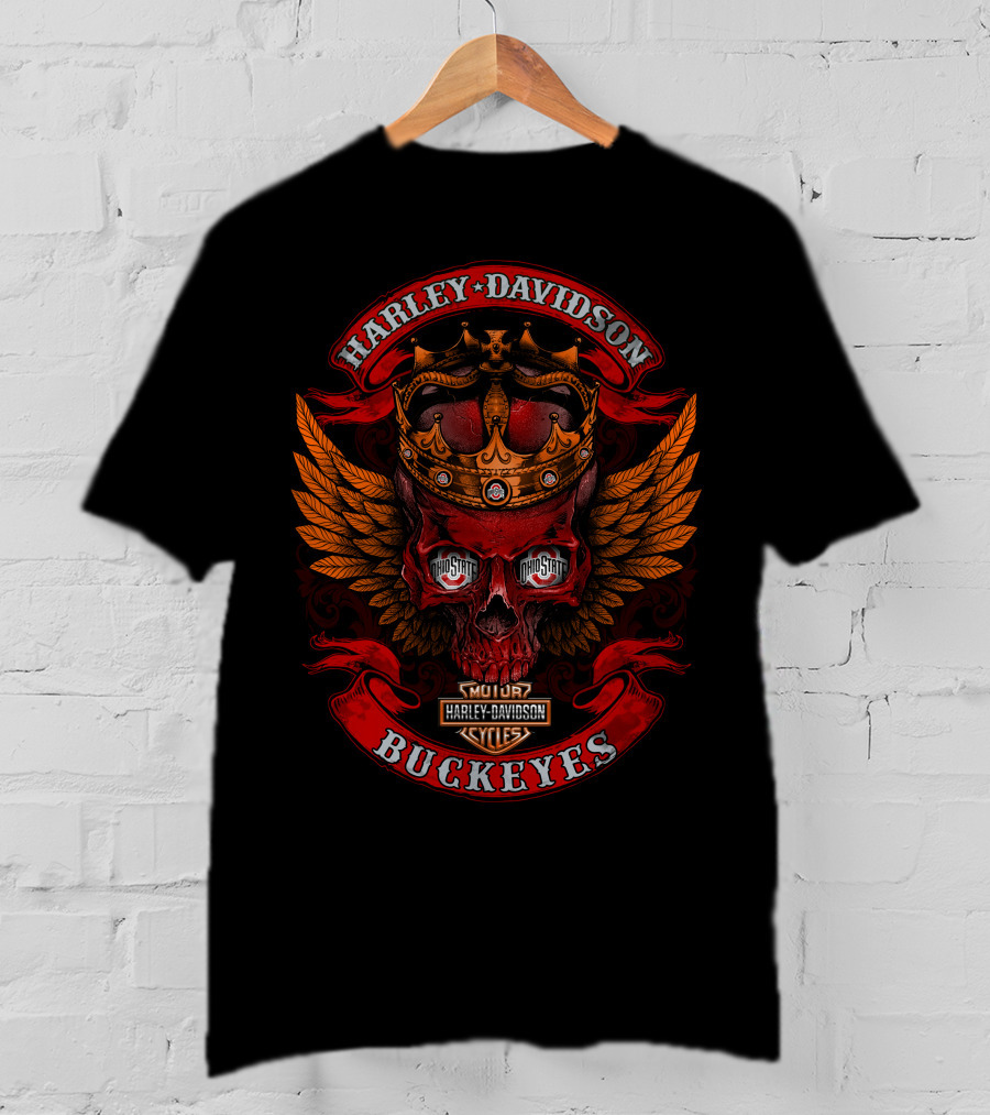 Harley Davidson Buckeyes Ohio State Skull Crown Wings 288 T-Shirt