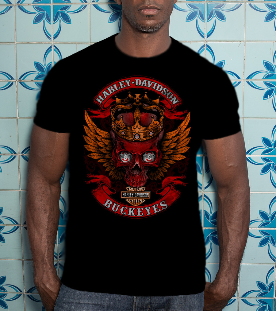 Harley Davidson Buckeyes Ohio State Skull Crown Wings 288 T-Shirt