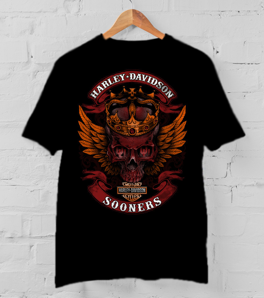 Harley Davidson King Skull Crown Wings Sooner Cycles T-Shirt