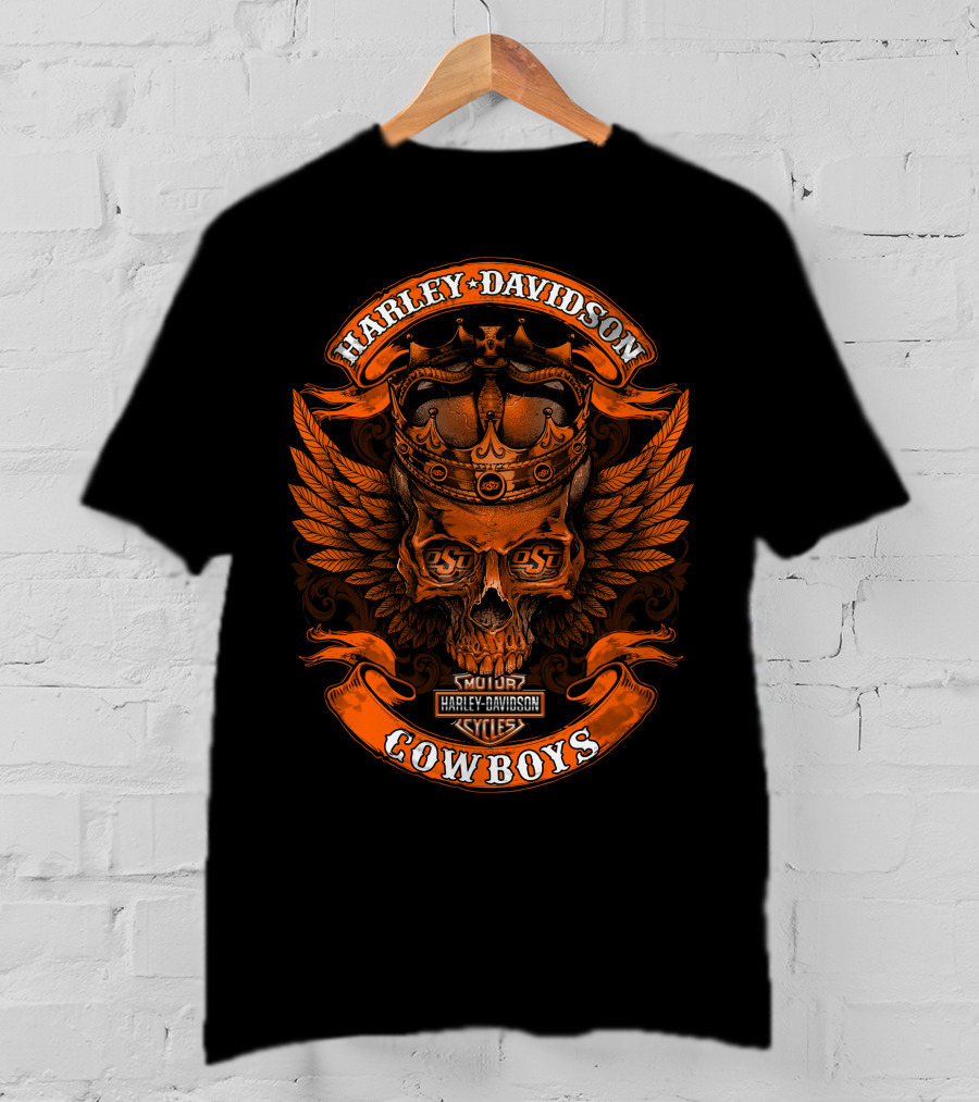 Harley Davidson Motorcycles Osu Cowboys Skull Wings T-Shirt