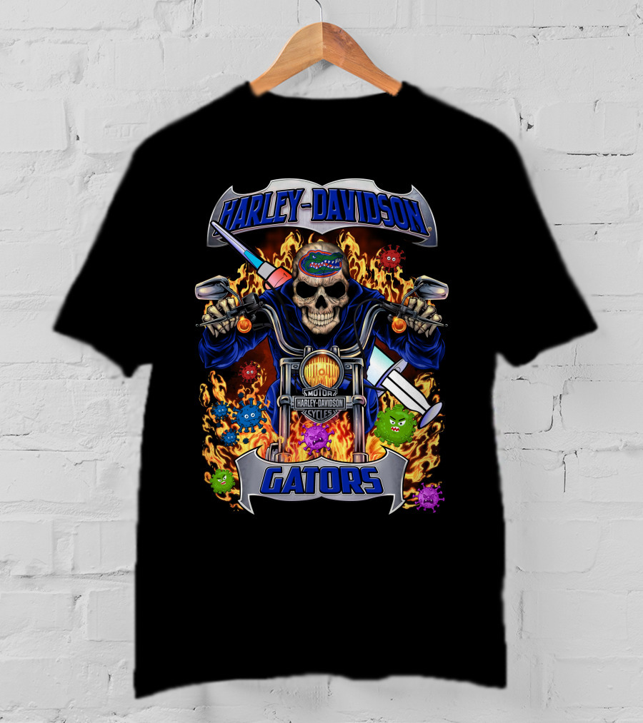Harley Davidson Gators Skull Motorcycle Flames T-Shirt