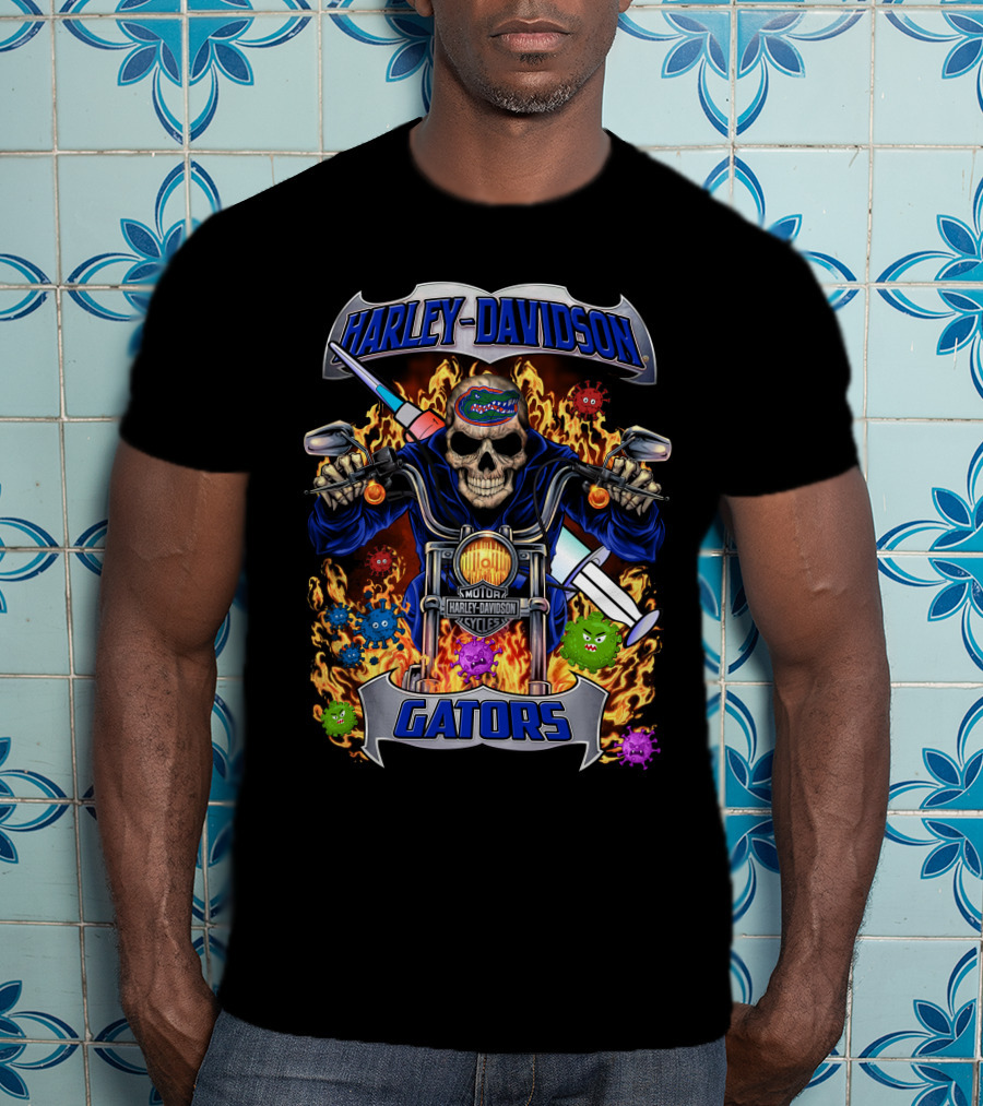 Harley Davidson Gators Skull Motorcycle Flames T-Shirt