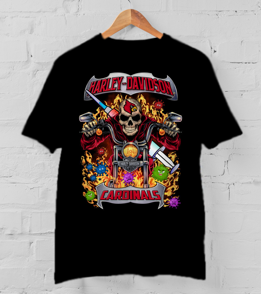 Harley Davidson Motor Cycles Cardinals Skull Flames T-Shirt