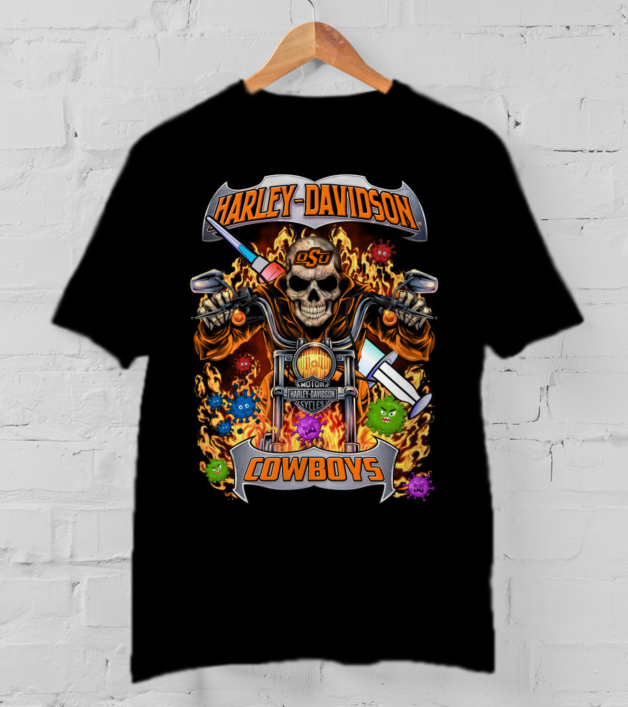 Harley Davidson Motorcycles Osu Cowboys Skull Flame T-Shirt