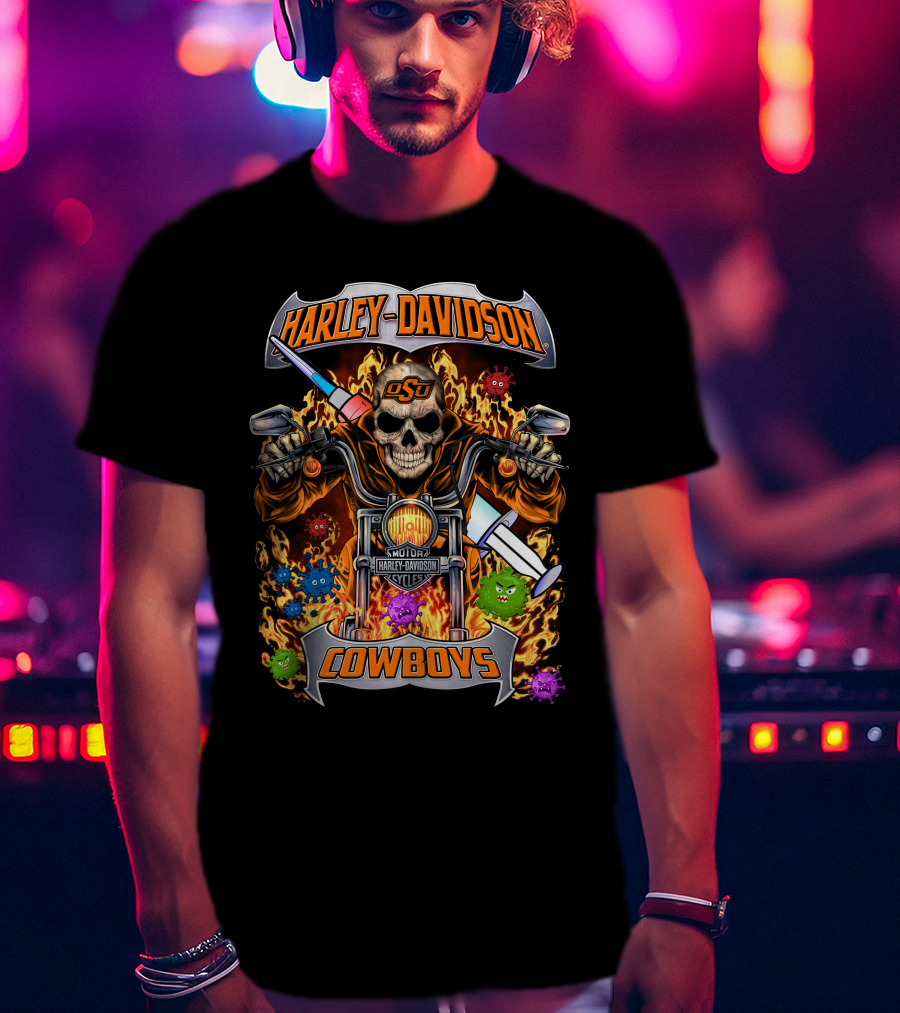 Harley Davidson Motorcycles Osu Cowboys Skull Flame T-Shirt
