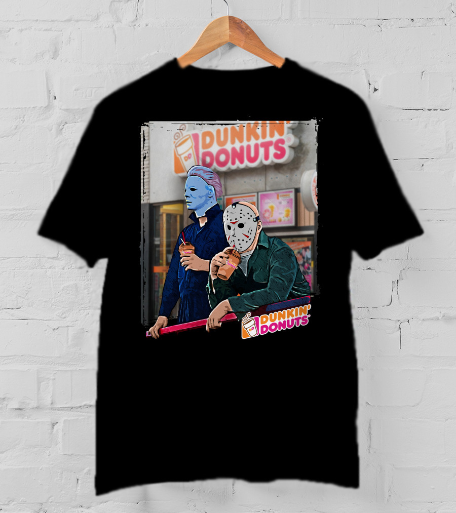 Dunkin Donuts Jason And Michael Halloween Mask Characters T-Shirt