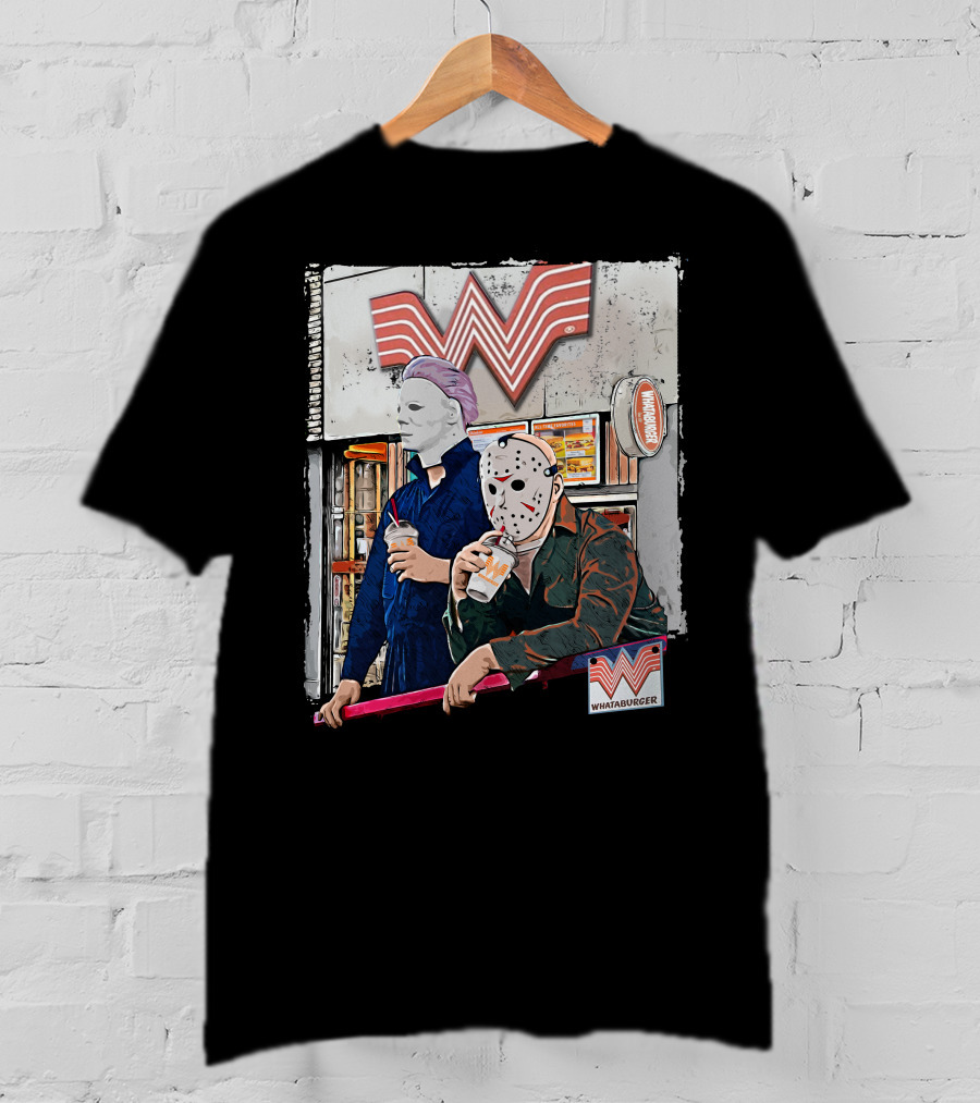 WAB HLW Whataburger Horror Icons With Michael And Hockey Mask T-Shirt