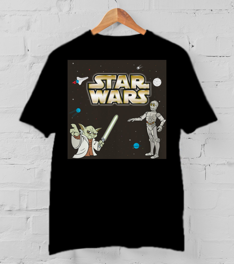 Star Wars Yoda And C-3PO Space Adventure Scene T-Shirt