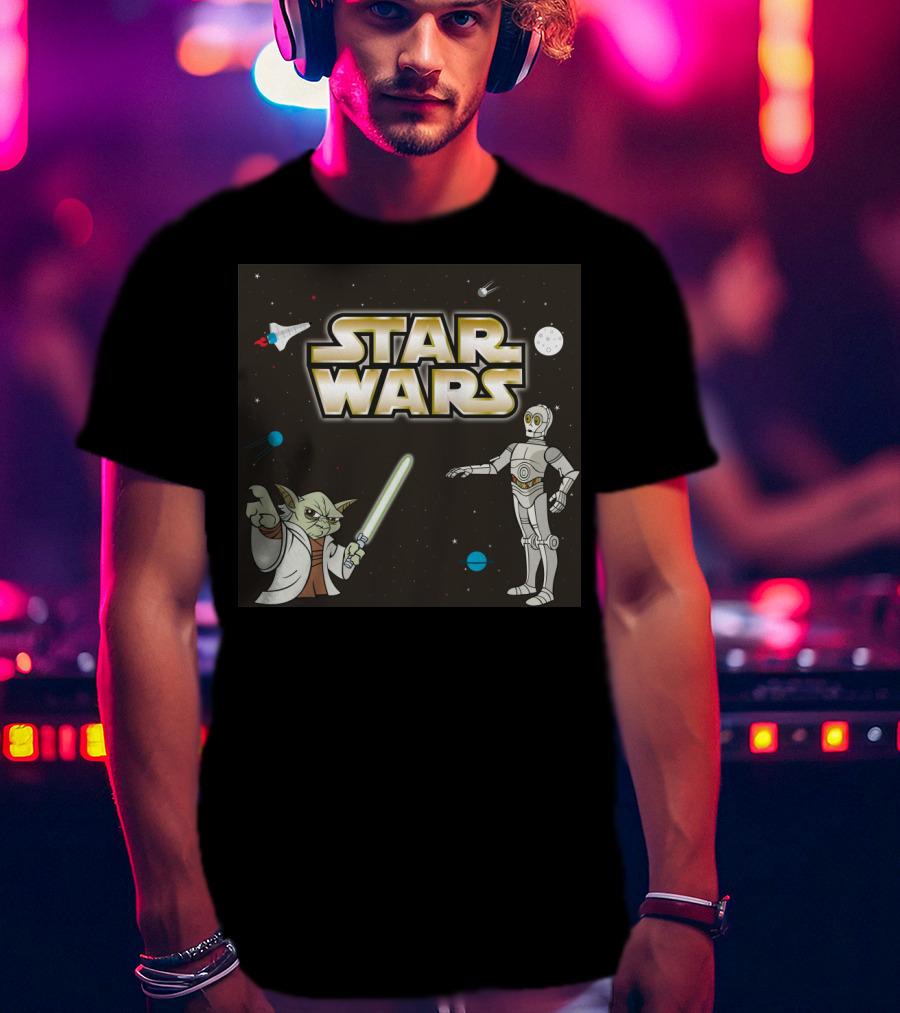 Star Wars Yoda And C-3PO Space Adventure Scene T-Shirt