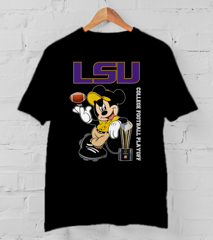 LSU College Football Playoff Mickey Holding Football And Trophy T-Shirt