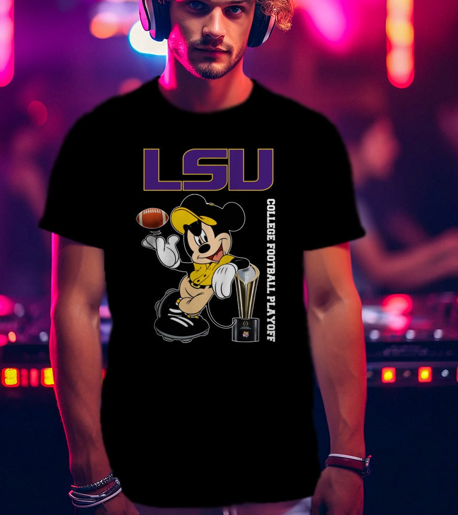 LSU College Football Playoff Mickey Holding Football And Trophy T-Shirt