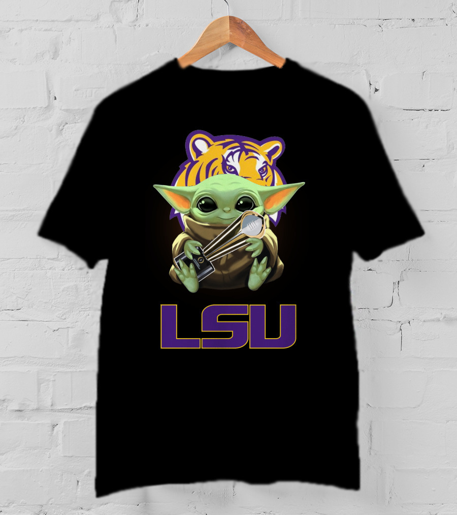 LSU Baby Yoda Holding Trophy Tiger T-Shirt