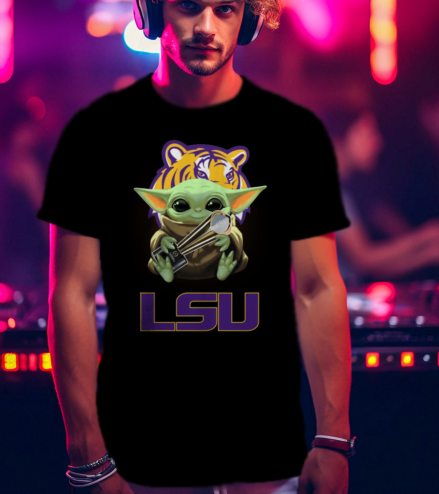 LSU Baby Yoda Holding Trophy Tiger T-Shirt
