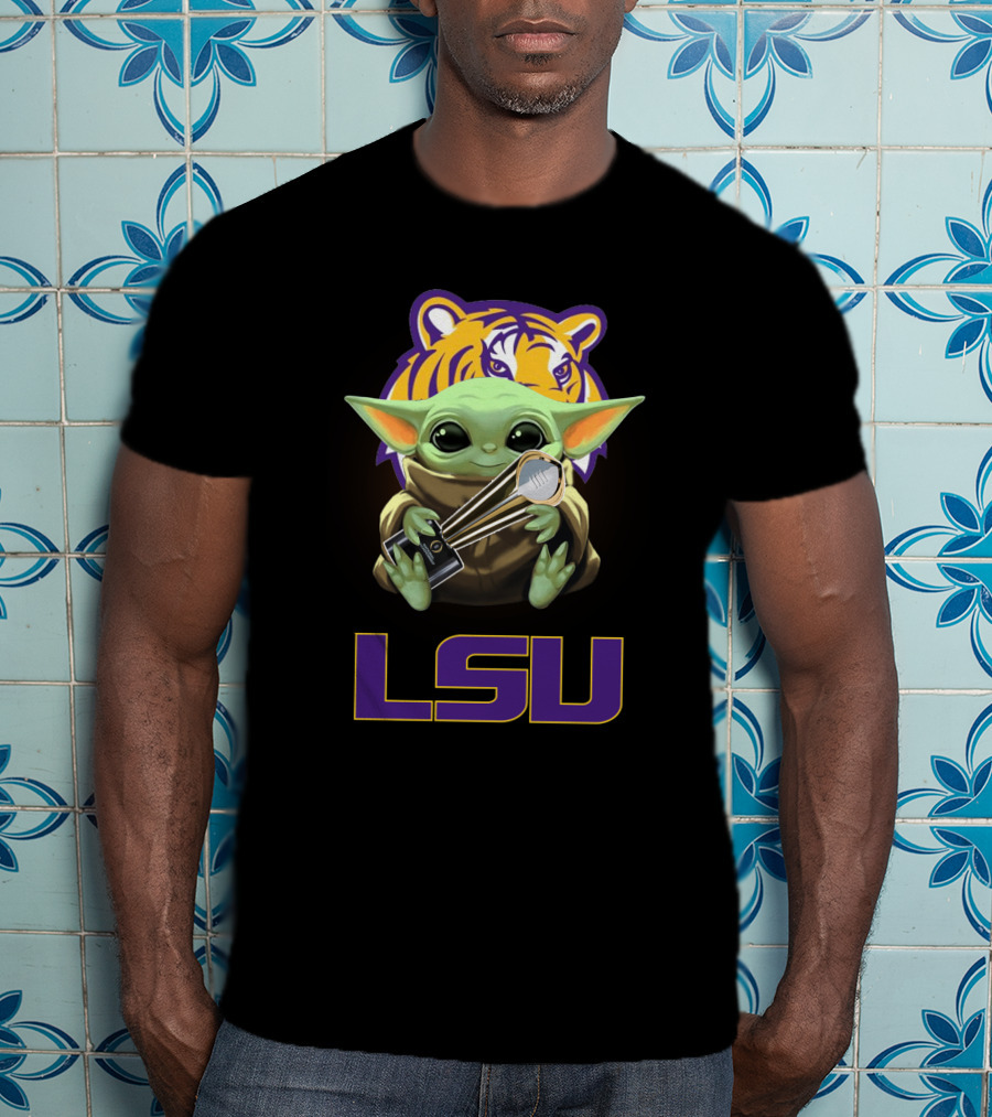 LSU Baby Yoda Holding Trophy Tiger T-Shirt