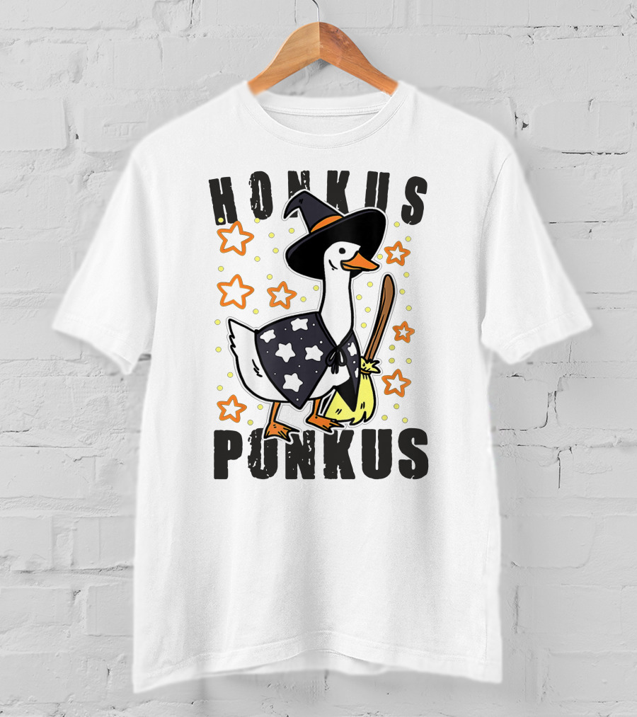 Honkus Ponkus Duck In Witch Costume With Stars And Broom T-Shirt