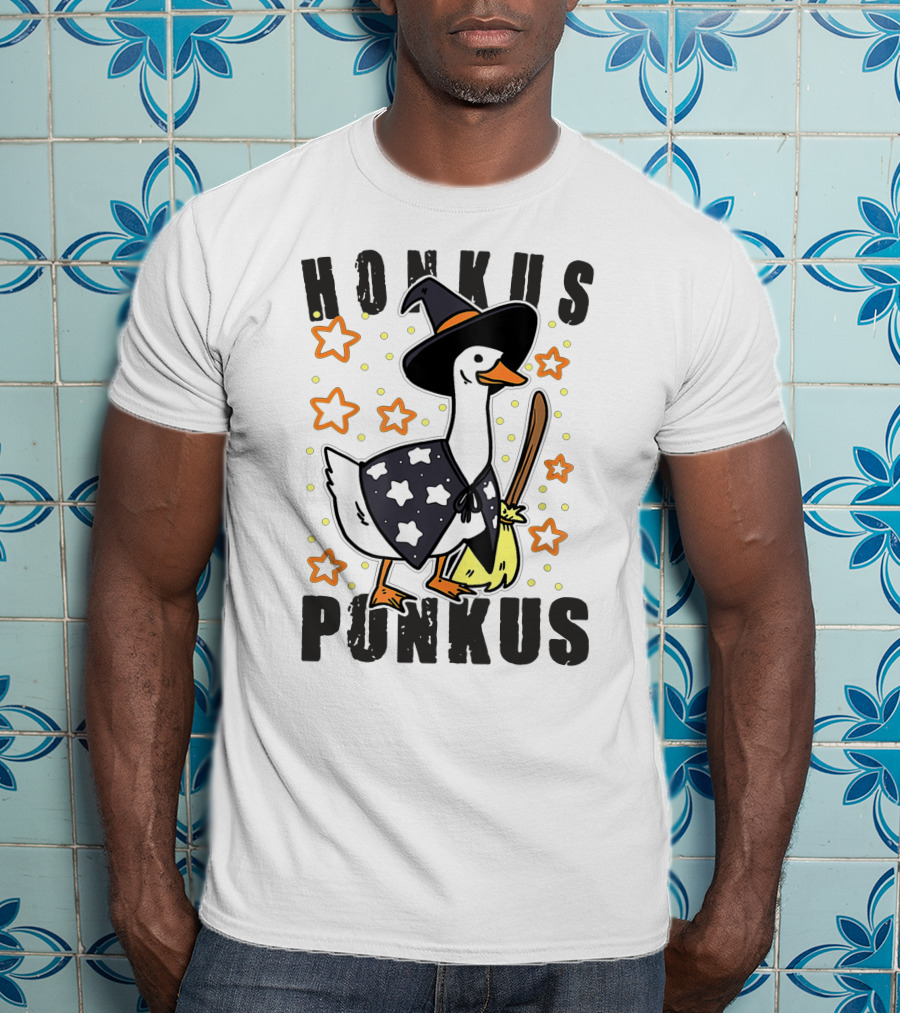 Honkus Ponkus Duck In Witch Costume With Stars And Broom T-Shirt