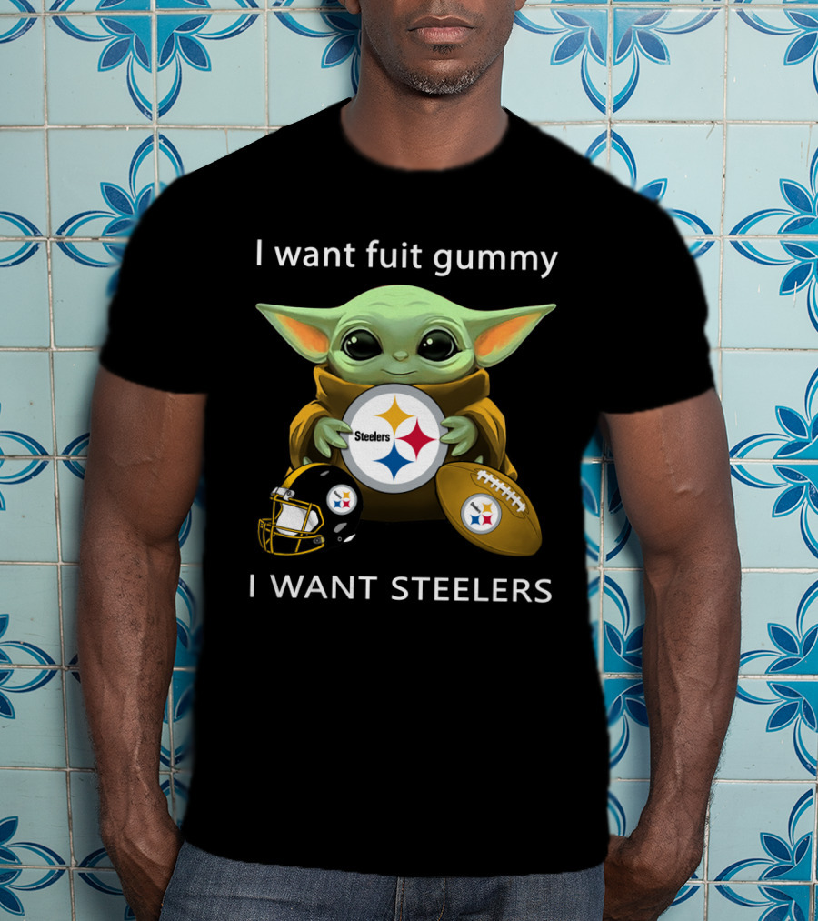 I Want Fuit Gummy I Want Steelers Baby Alien Star Steelers Football Helmet T-Shirt