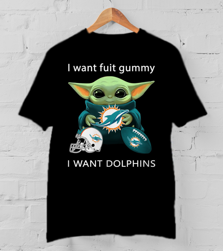 I Want Fuit Gummy I Want Dolphins Miami Football Fan Yoda T-Shirt