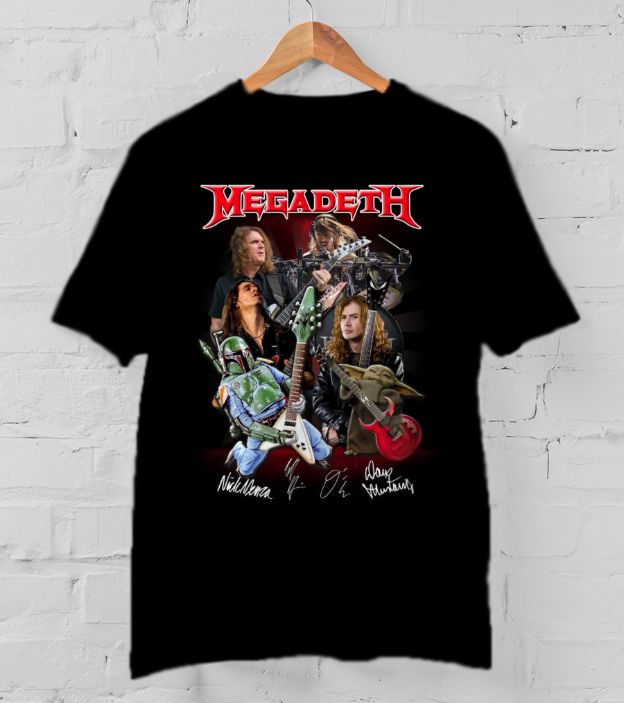 Megadeth Band Members With Boba Fett And Baby Yoda T-Shirt