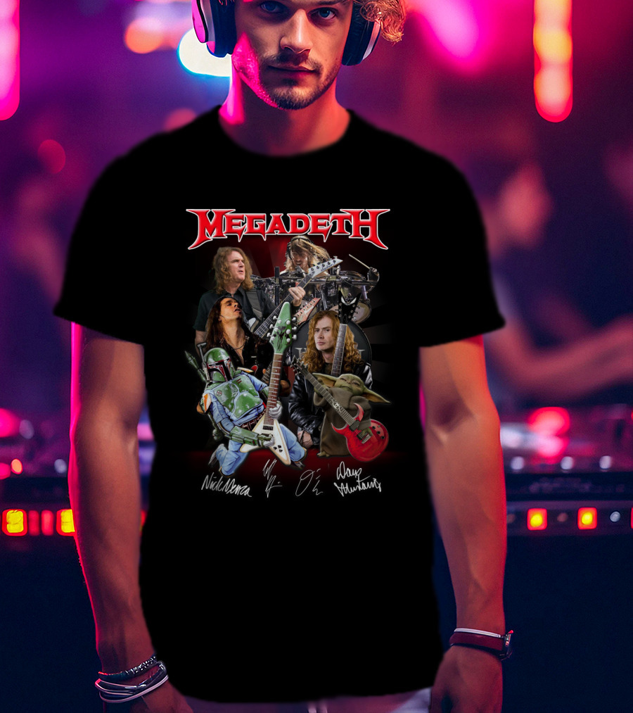 Megadeth Band Members With Boba Fett And Baby Yoda T-Shirt
