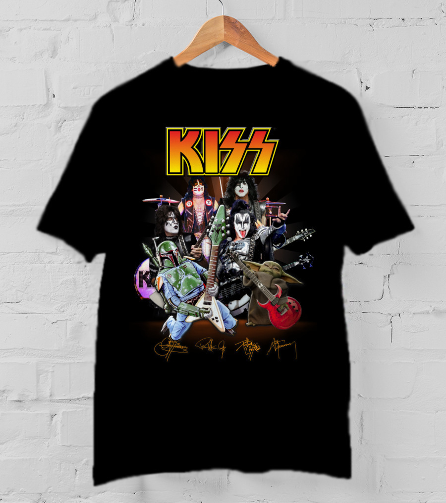 Kiss Star Wars Crossover With Boba Fett And Grogu Guitar Band Members T-Shirt