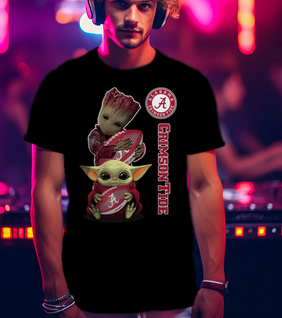 Alabama Crimson Tide Groot Baby Yoda Football T-Shirt