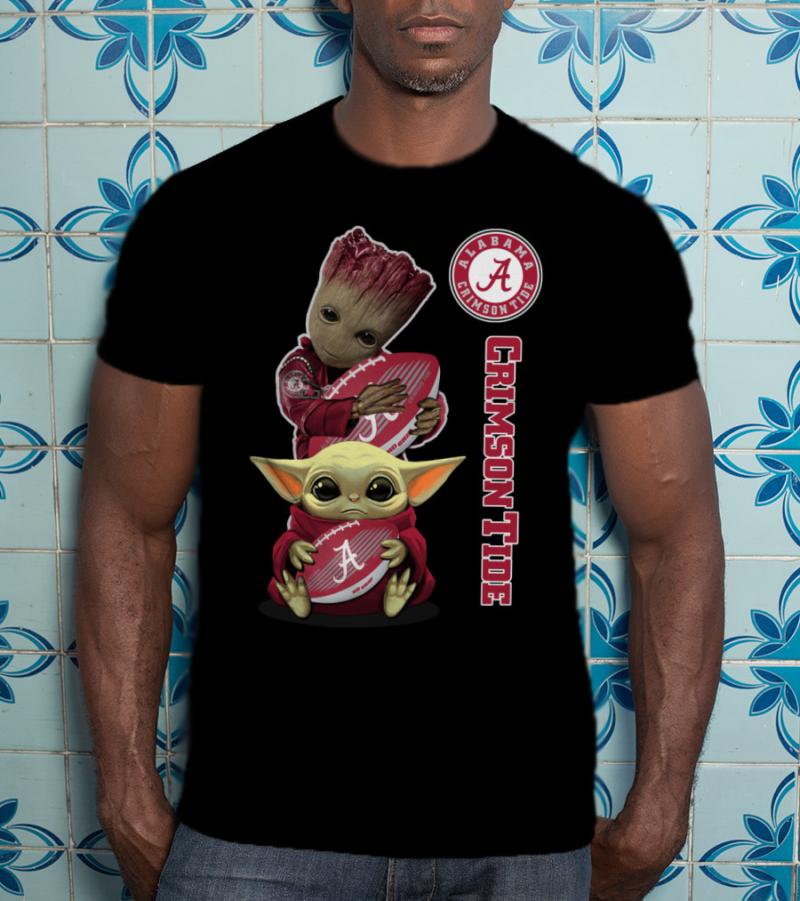 Alabama Crimson Tide Groot Baby Yoda Football T-Shirt