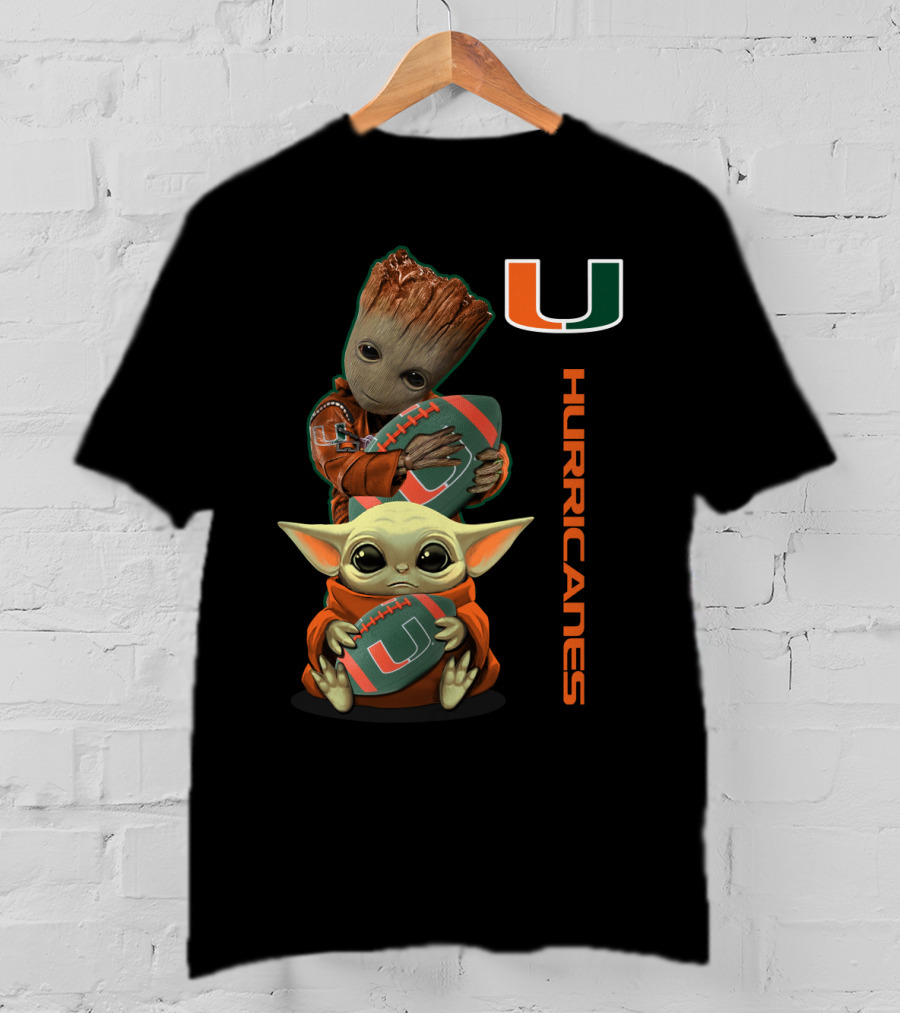 Groot Baby Yoda Miami Hurricanes Football Ncaa 41 Mh T-Shirt