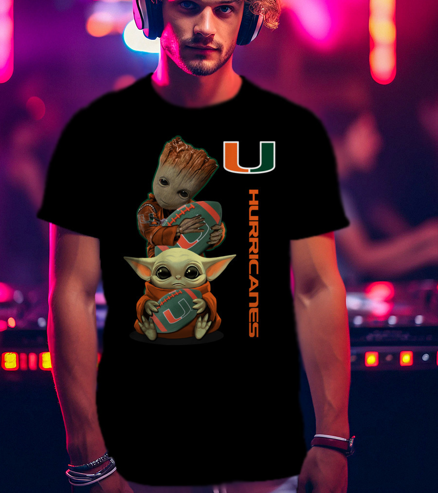 Groot Baby Yoda Miami Hurricanes Football Ncaa 41 Mh T-Shirt