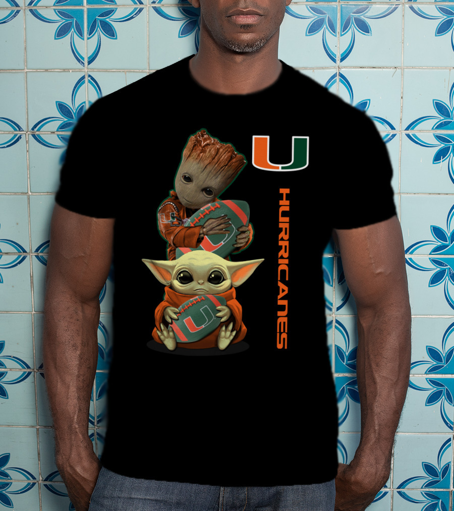 Groot Baby Yoda Miami Hurricanes Football Ncaa 41 Mh T-Shirt