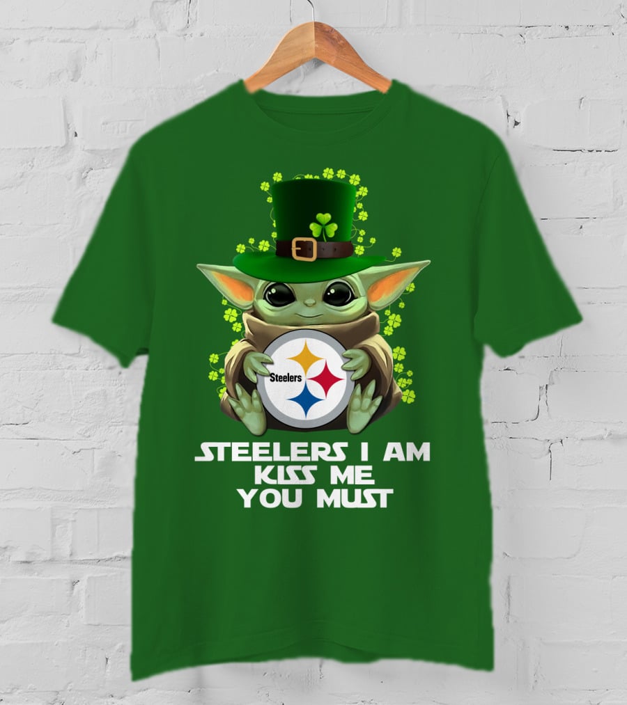 Steelers I Am Kiss Me You Must Baby Yoda St. Patrick's Day T-Shirt