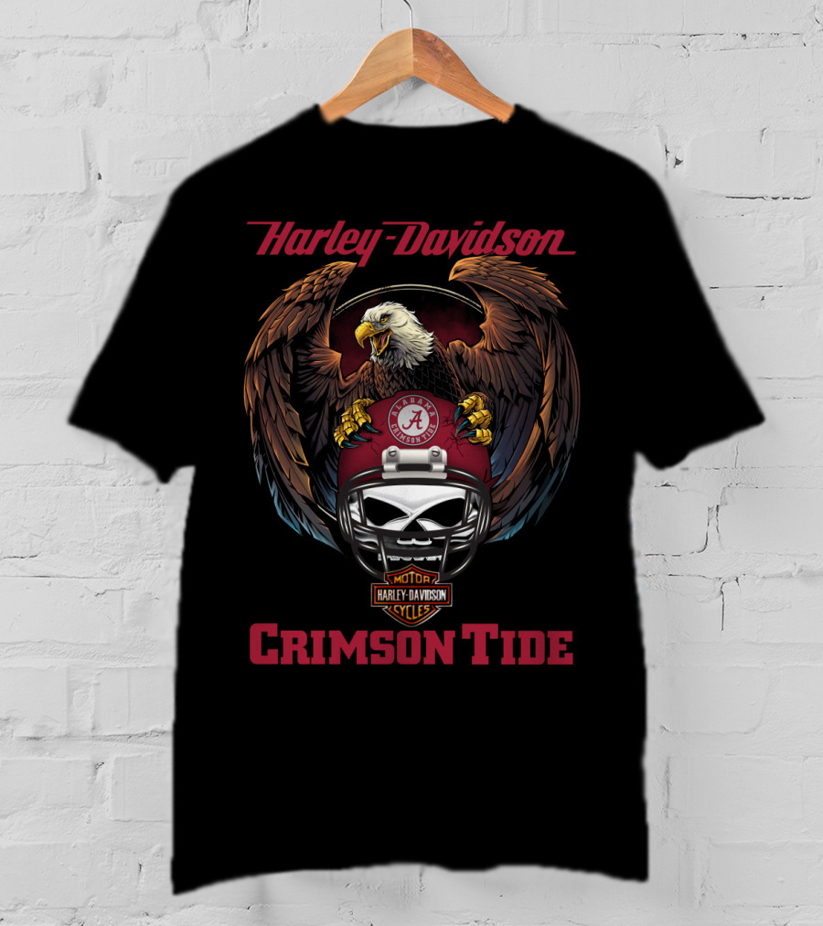 Harley Davidson Crimson Tide Alabama Football Eagle Skull Helmet T-Shirt
