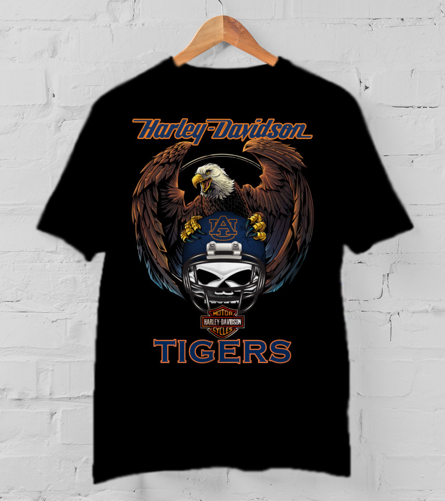 Harley Davidson Motorcycles Tigers Auburn Eagles Helmet T-Shirt