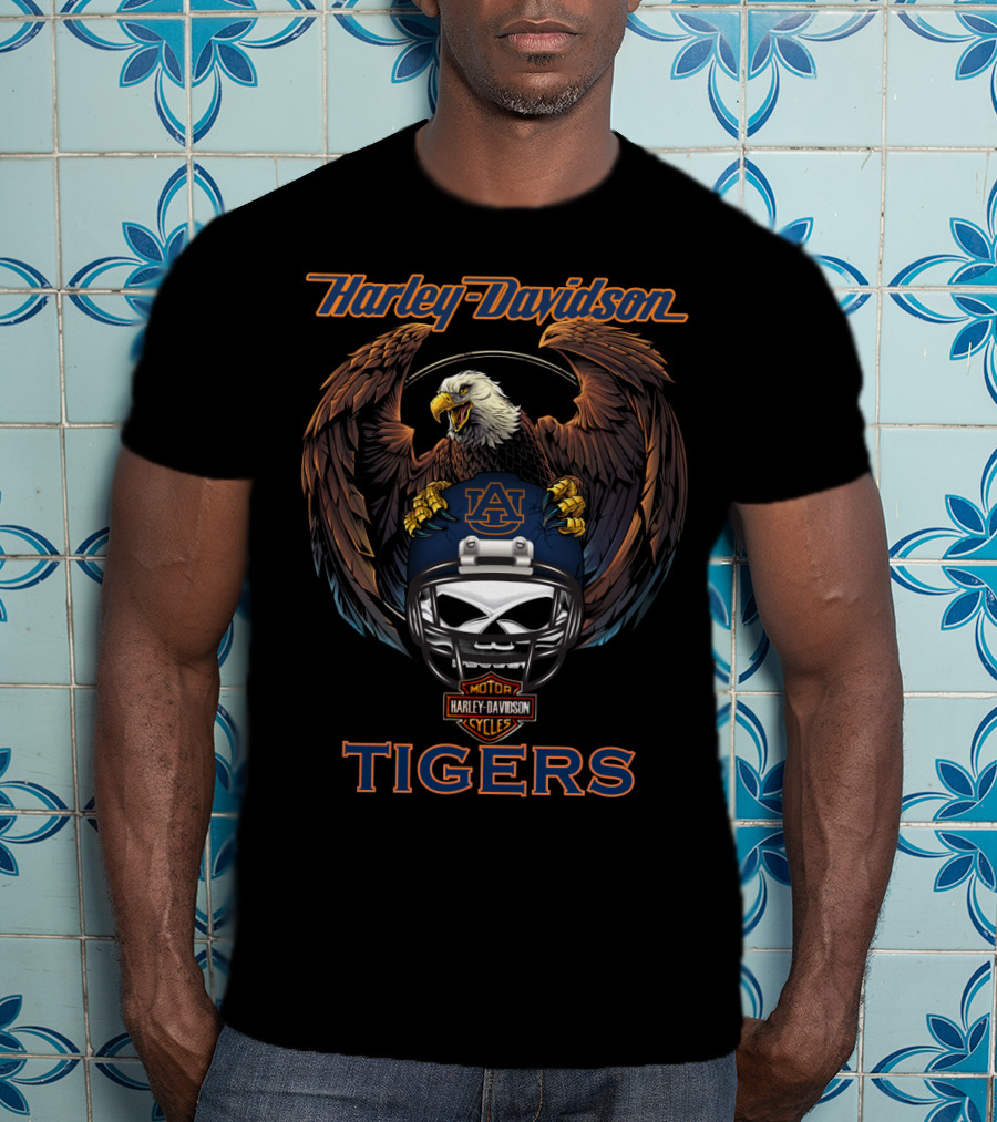 Harley Davidson Motorcycles Tigers Auburn Eagles Helmet T-Shirt