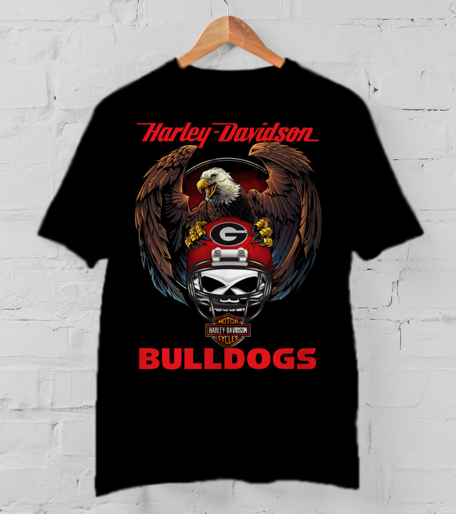 Harley Davidson Bulldogs Ncaa Georgia Bulldogs Bald Eagle Helmet T-Shirt