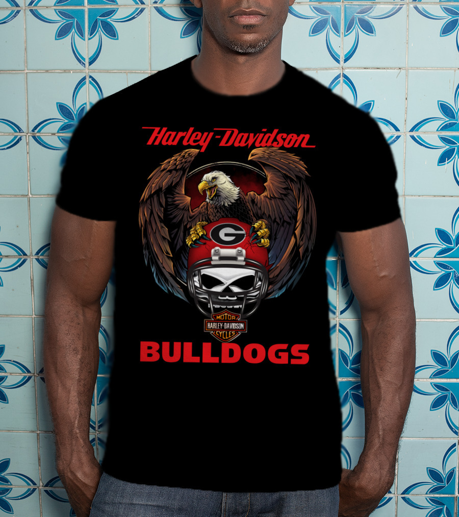 Harley Davidson Bulldogs Ncaa Georgia Bulldogs Bald Eagle Helmet T-Shirt