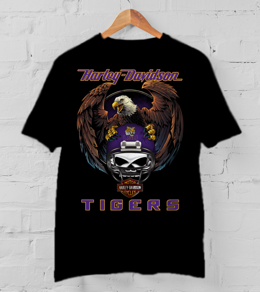 Harley Davidson Lsu Tigers Ncaa Football Eagle Helmet T-Shirt