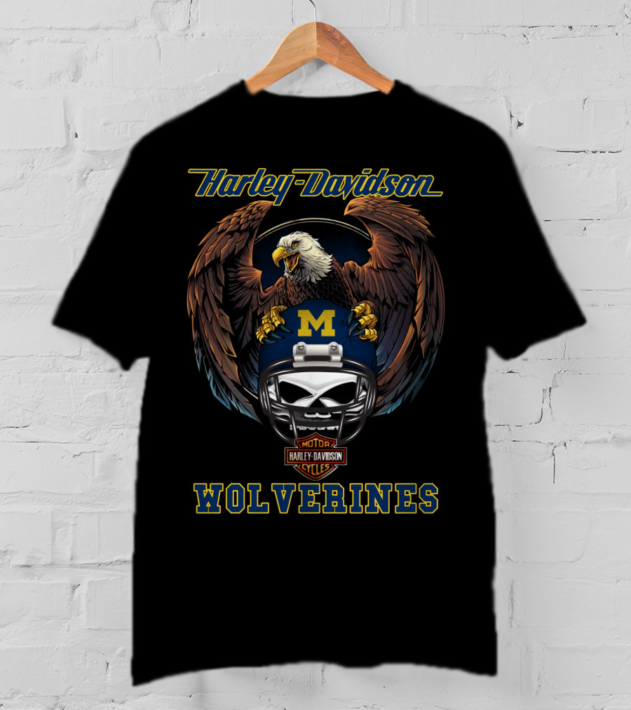 Harley Davidson Wolverines Michigan Football Bald Eagle T-Shirt