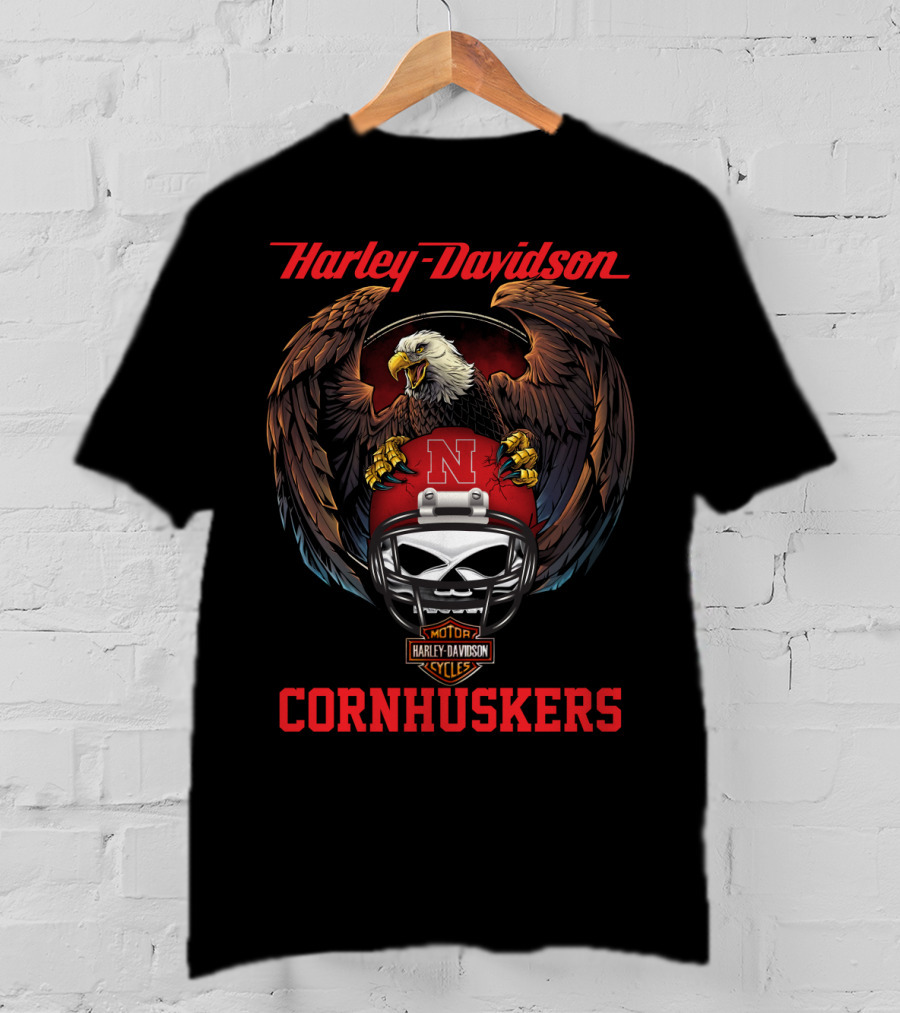 Harley Davidson Cornhuskers Motor Cycles Bald Eagle Helmet T-Shirt