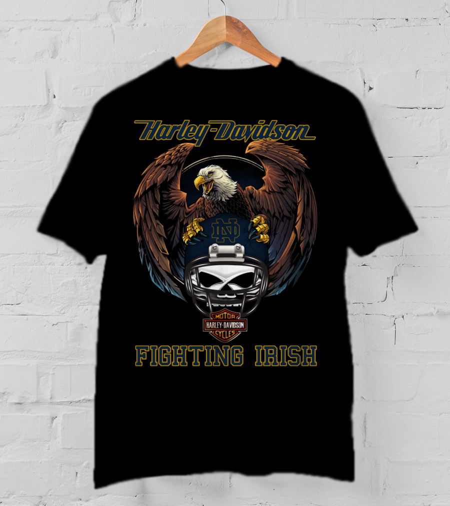 Harley Davidson Fighting Irish Ncaa Nd Motorcycle Cycles Eagle Helmet T-Shirt
