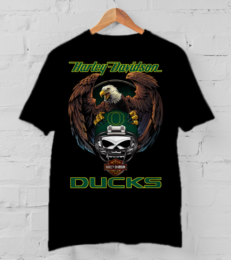 Harley Davidson Oregon Ducks Ncaa Eagle Helmet T-Shirt