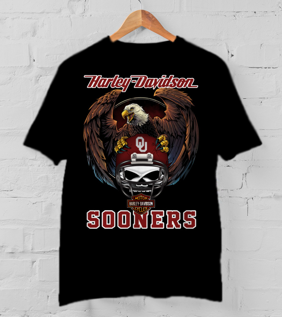 Harley Davidson Sooners Ou Ncaa Football Eagle Helmet T-Shirt