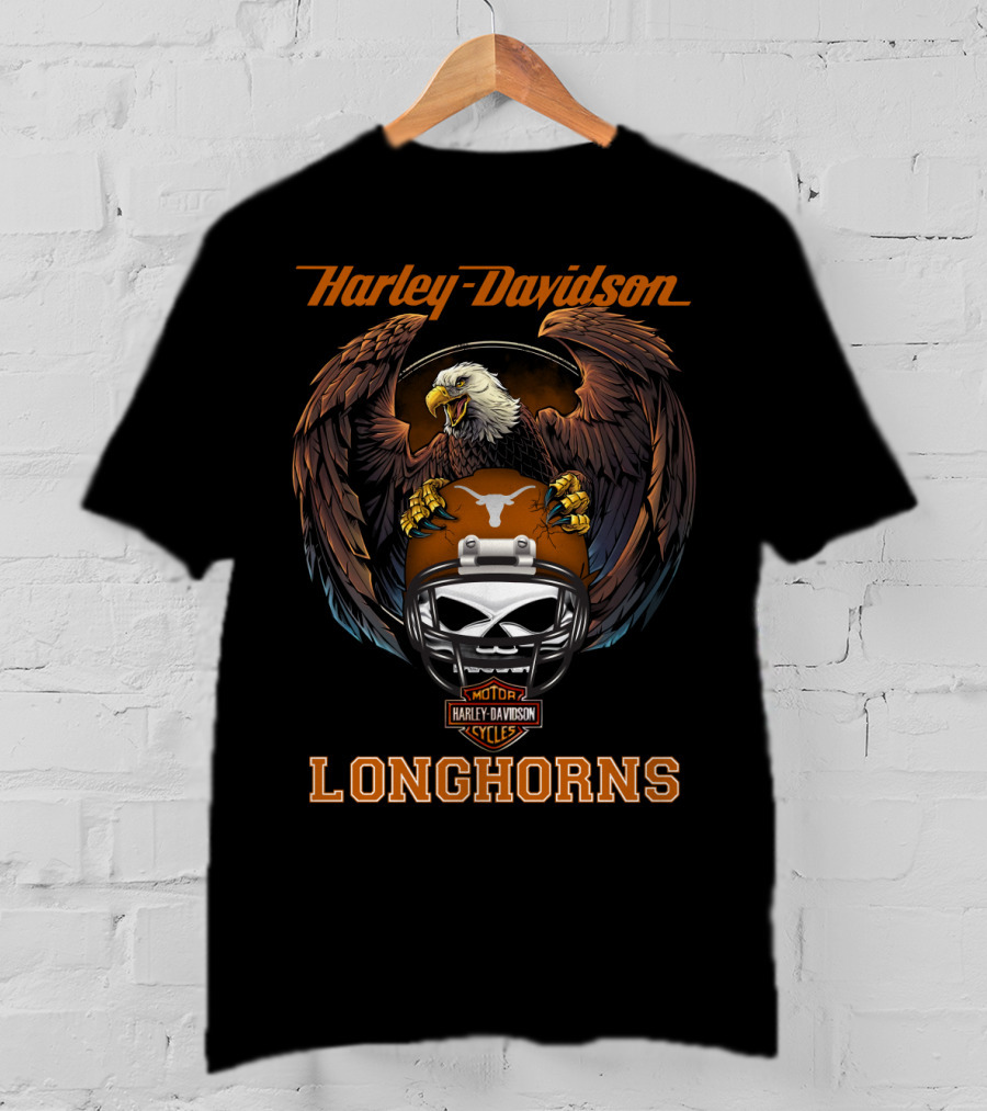 Harley Davidson Motorcycles Longhorns Eagle Helmet T-Shirt