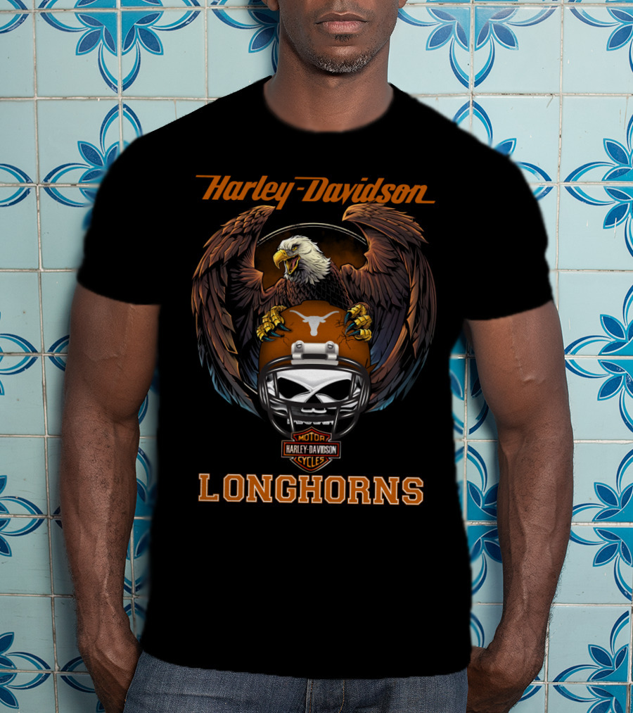 Harley Davidson Motorcycles Longhorns Eagle Helmet T-Shirt