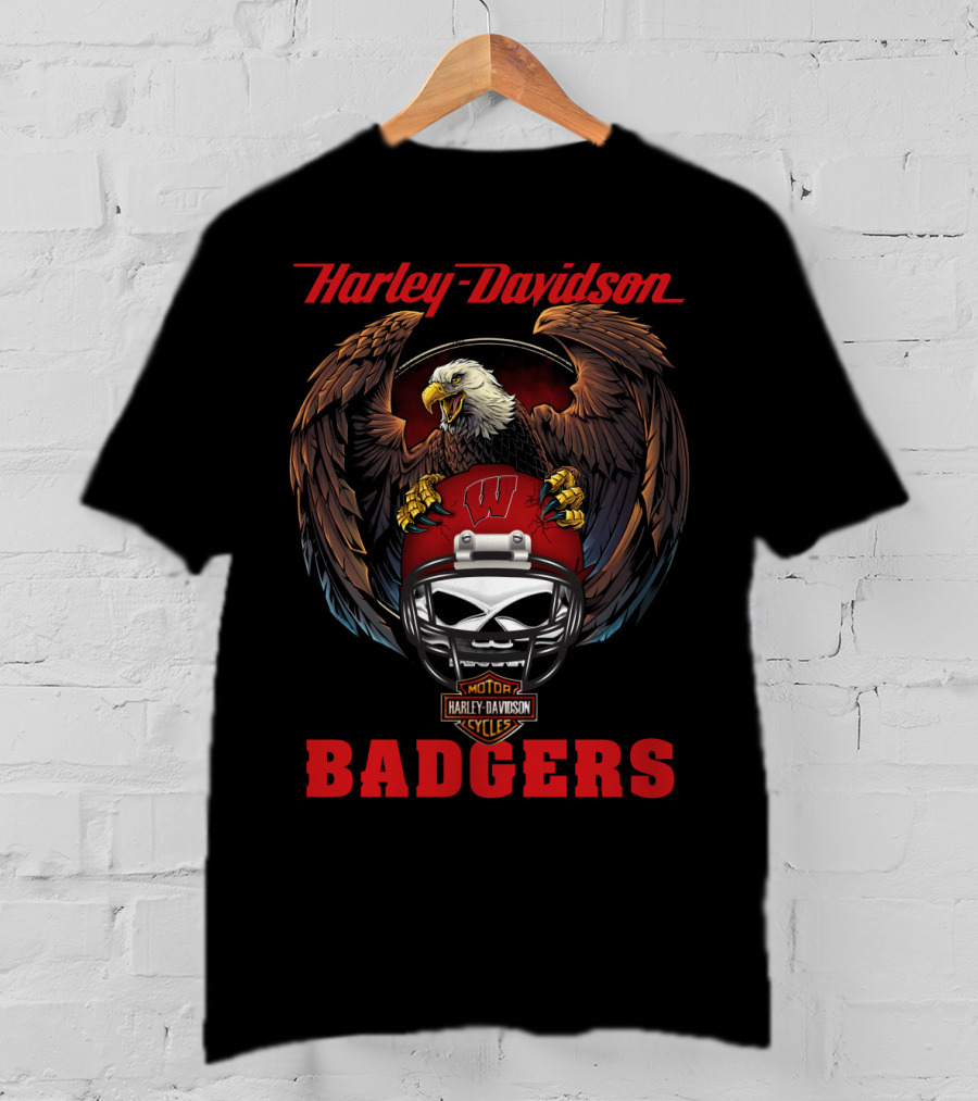 Harley Davidson Badgers Motorcycles Ncaa Football Helmet Eagle T-Shirt