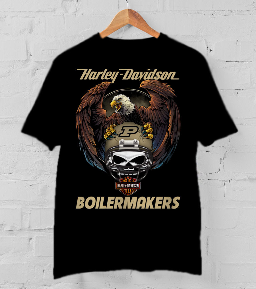 Harley Davidson Purdue Boilermakers Eagle Skull Helmet T-Shirt