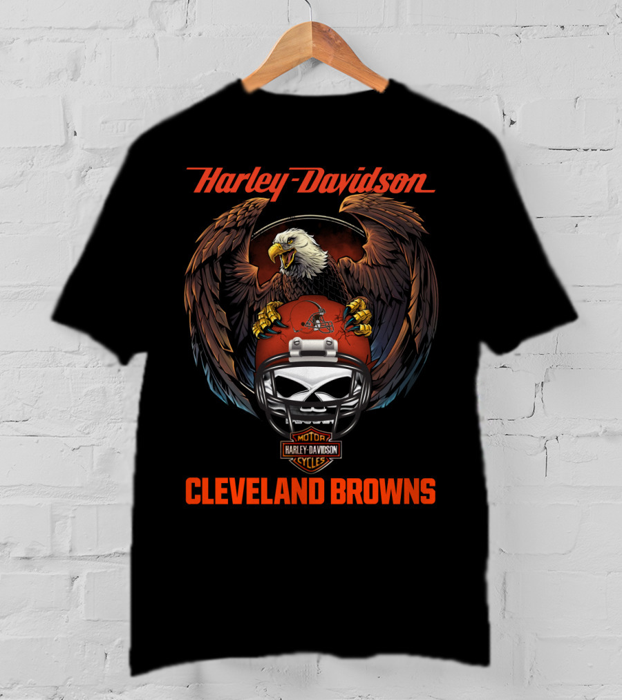 Harley Davidson Cleveland Browns Eagle Helmet T-Shirt