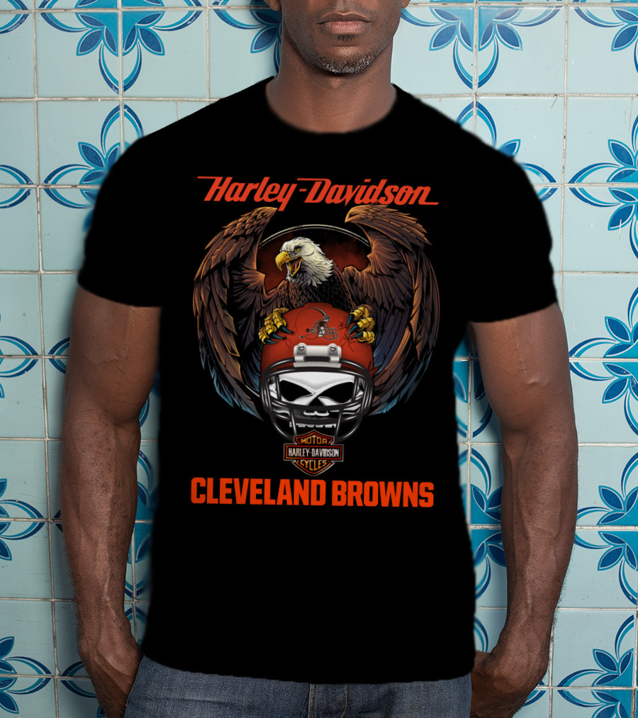 Harley Davidson Cleveland Browns Eagle Helmet T-Shirt