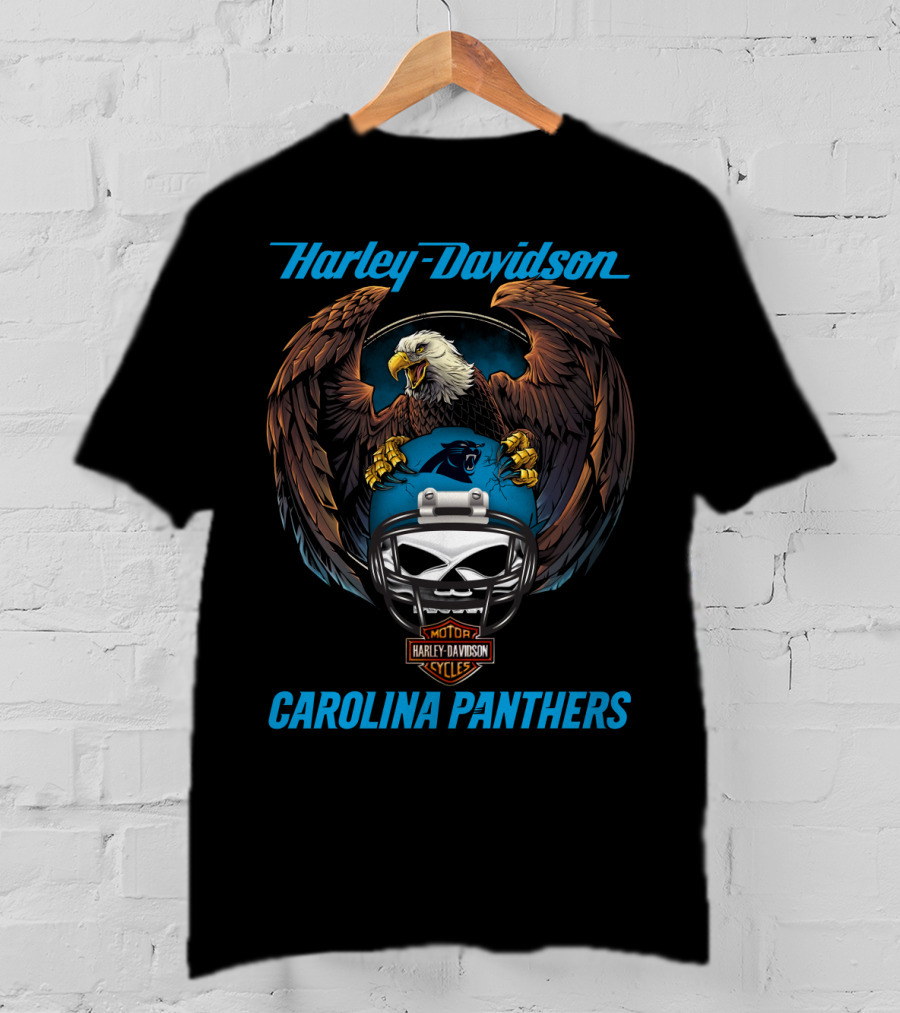 Harley Davidson Carolina Panthers Nfl Motorcycle Helmet Eagle Artwork T-Shirt